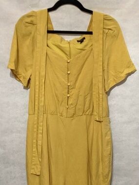Ann Taylor Petite Yellow Linen Blend Wide Leg Button Front Jumpsuit Sz 10P
